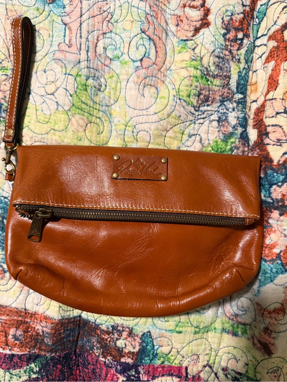 Patricia Nash Cognac Brown Leather Wristlet Clutch